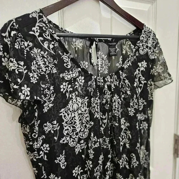 Maurice's Black White Flora Bohemian Flowy Womens Top Size XL - Picture 3 of 6